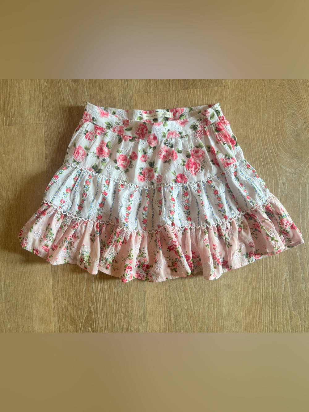 Altar'd State Pink Floral Tiered Skirt
